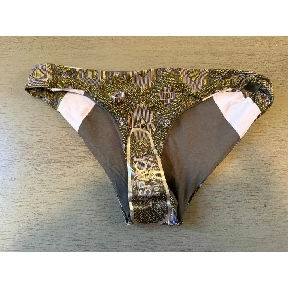 L*Space Geometric Tribal Print Bikini Bottom Charcoal White XS NWOT